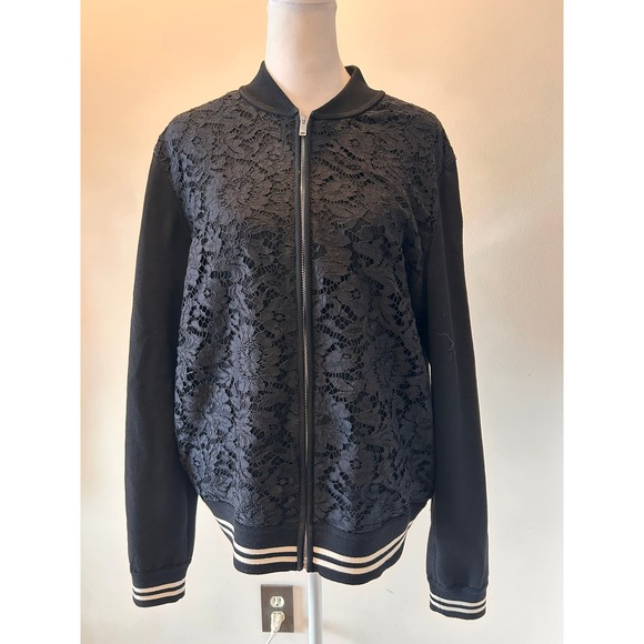 Valentino Black Lace Bomber Jacket Size XL Made in Italy